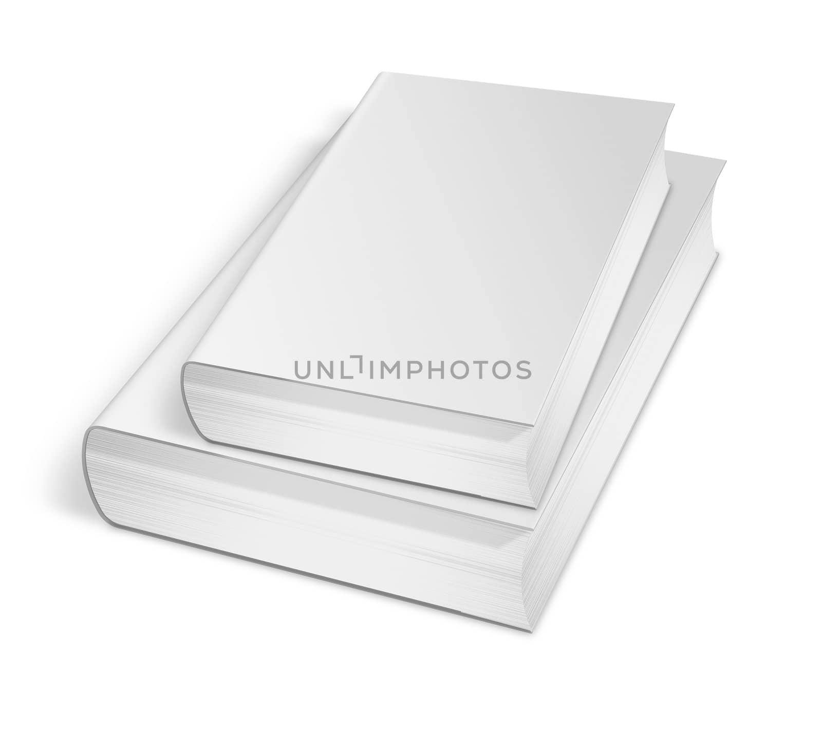 collection of various blank white books on white background