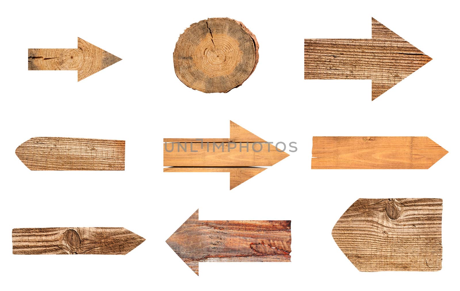 collection of various empty wooden sign on white background by Zhukow