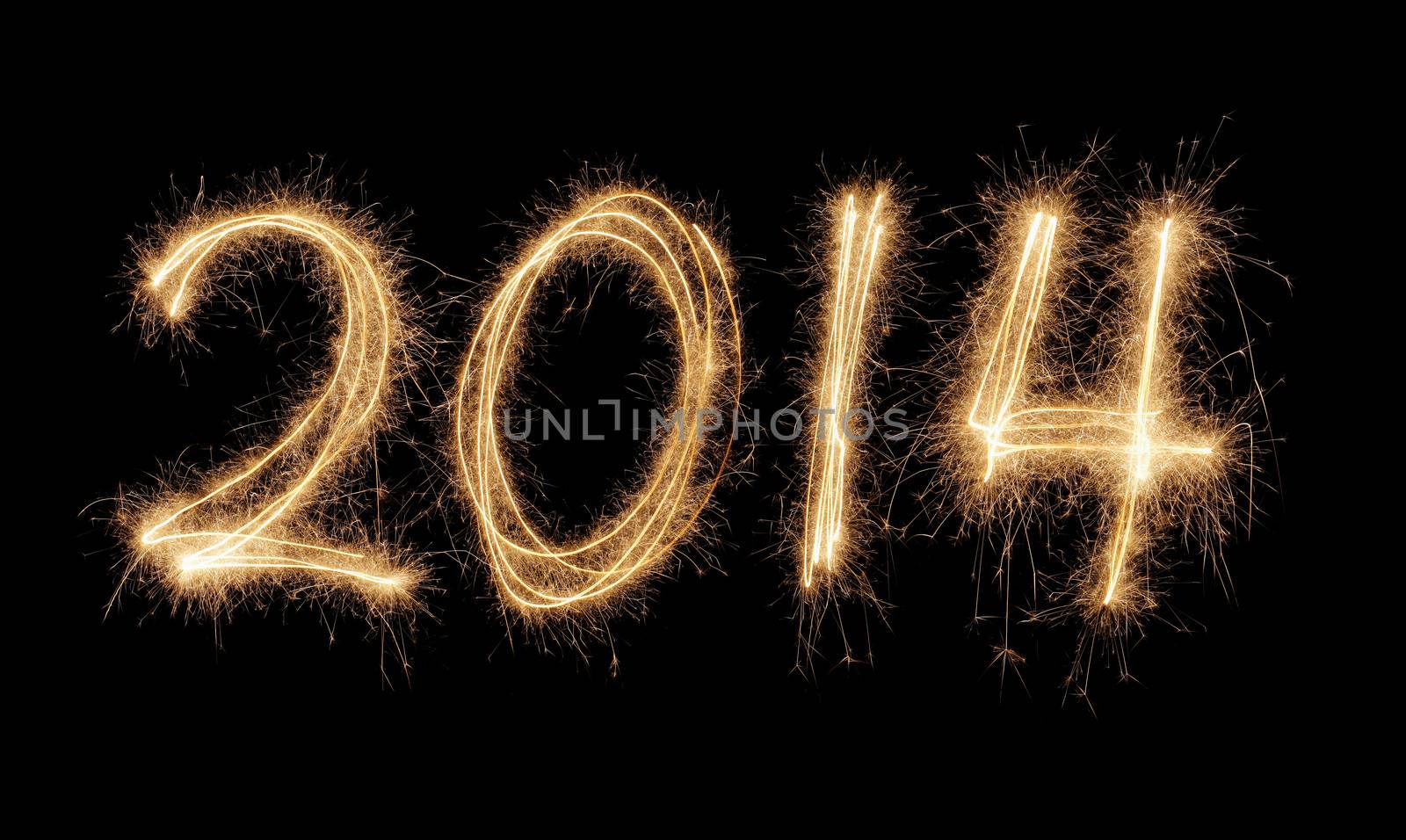Number 2014 written with a sparkler.