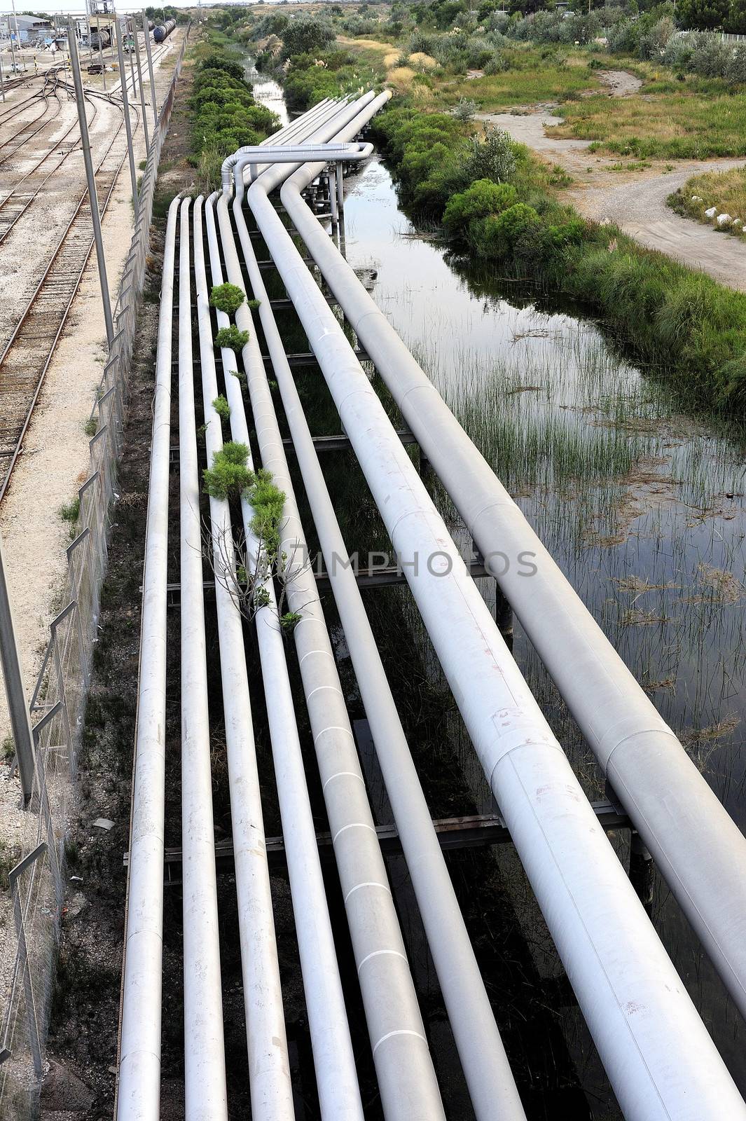 Pipelines of the oil refinery of Fos on sea beside Marseilles.