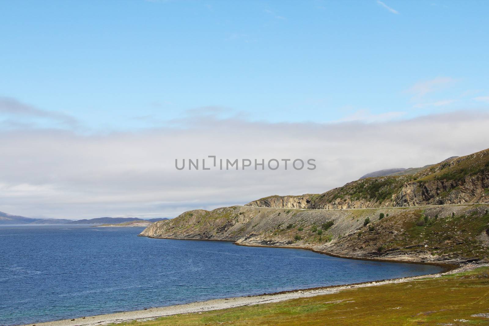 Beautiful panoramic view on mountains and fjord in Norway