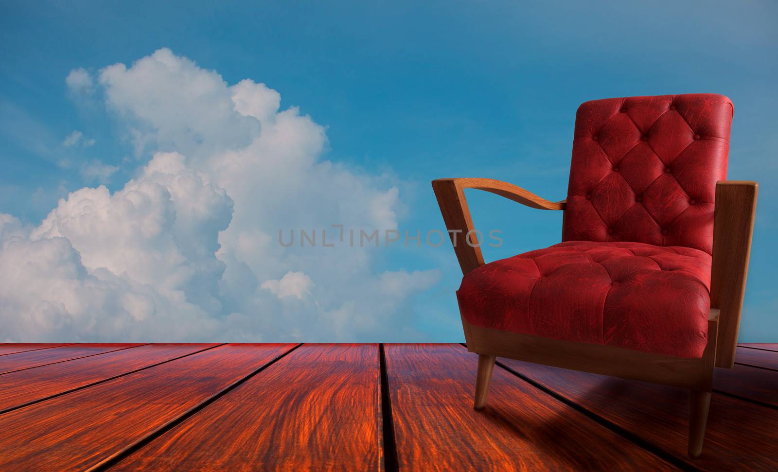 red leather wood arm chair