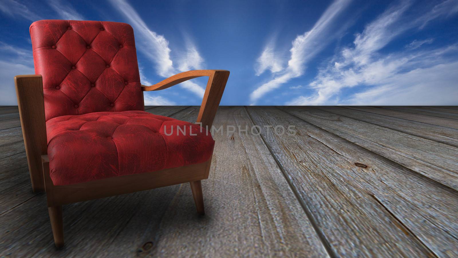 red leather wood arm chair by khunaspix