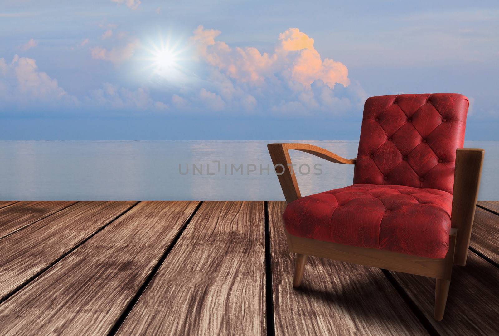 red leather wood arm chair by khunaspix