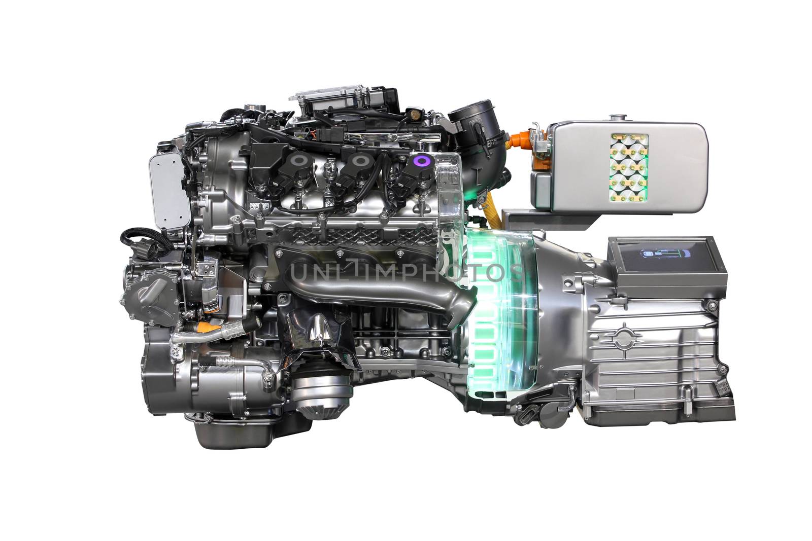 v6 car hybrid engine isolated
