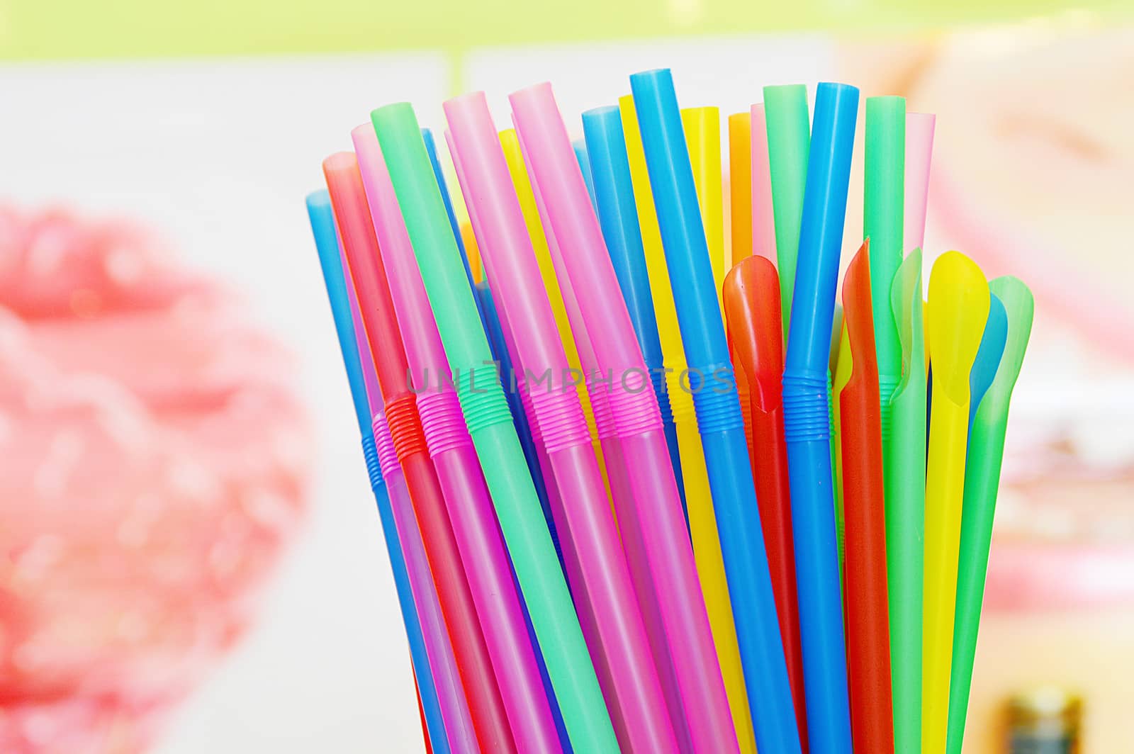 Multi Color flexible straws in coffee shop