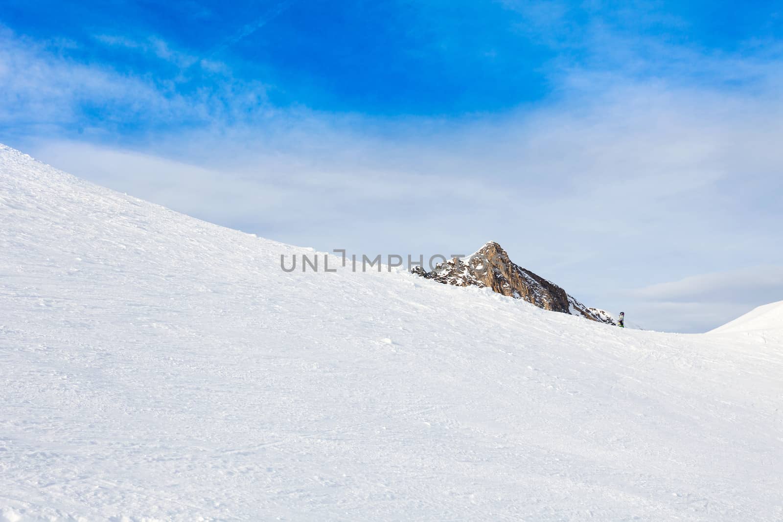 winter with ski slopes of kaprun resort next to kitzsteinhorn peak in austrian alps