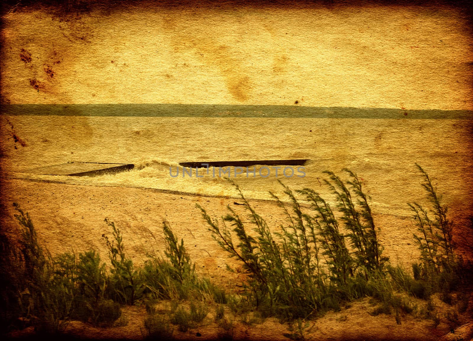 aged colour photo of seaside background