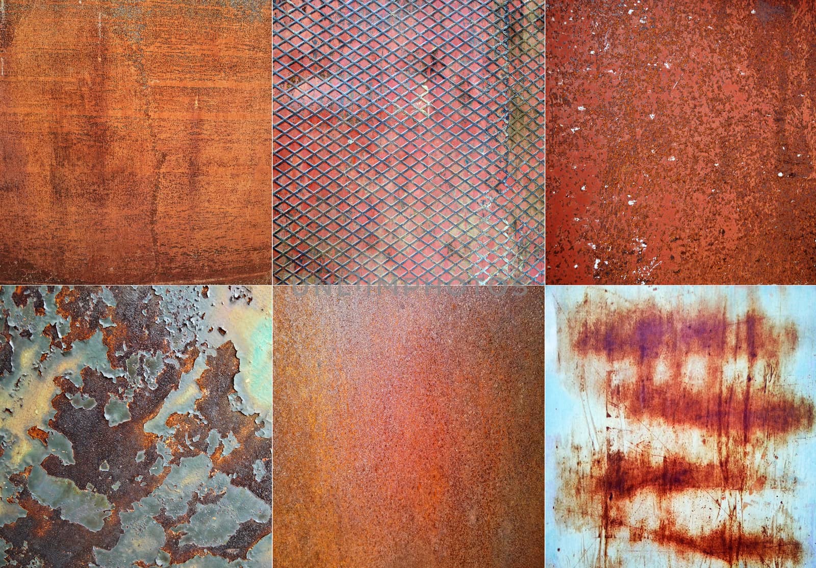 Collage of red rusted metal background