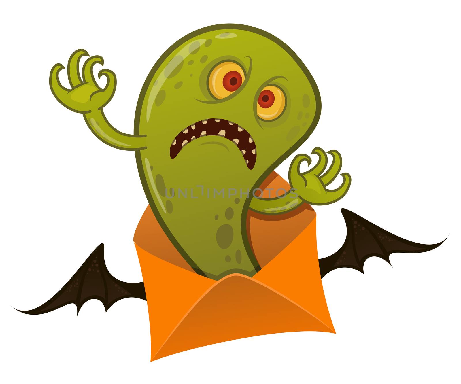 Halloween monster comes out of winged envelope