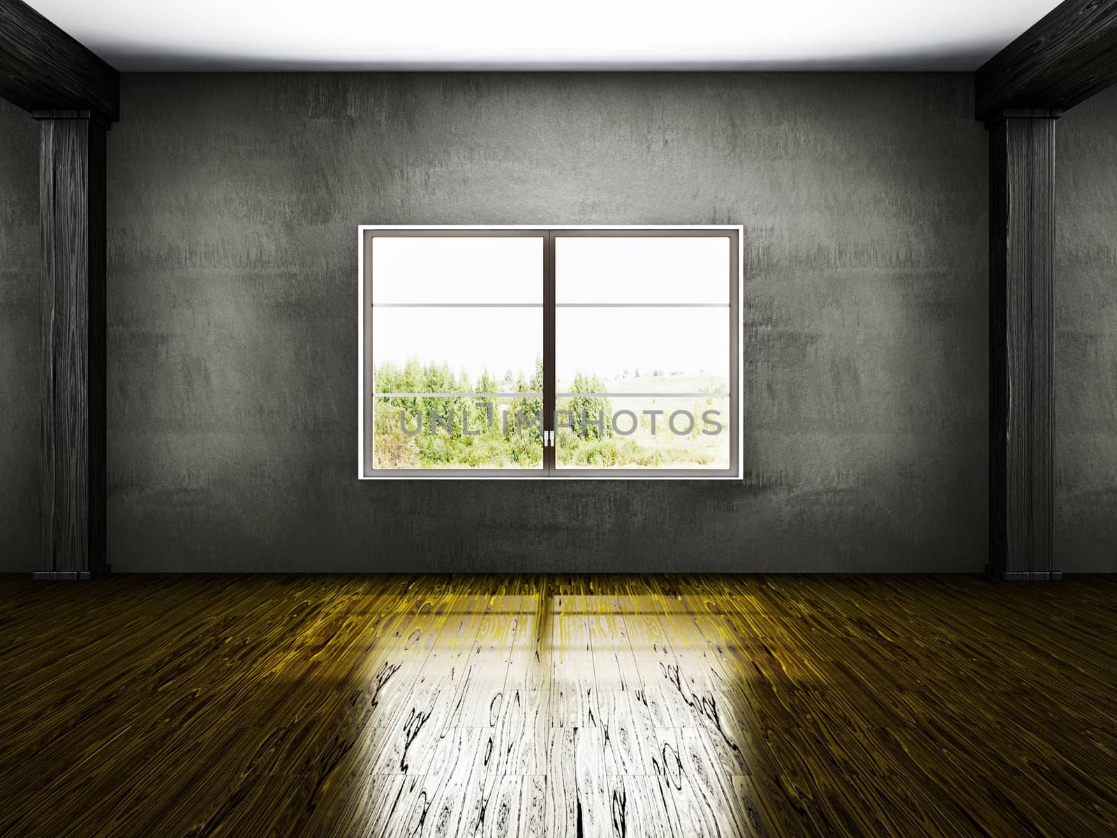 Empty old room with window and column