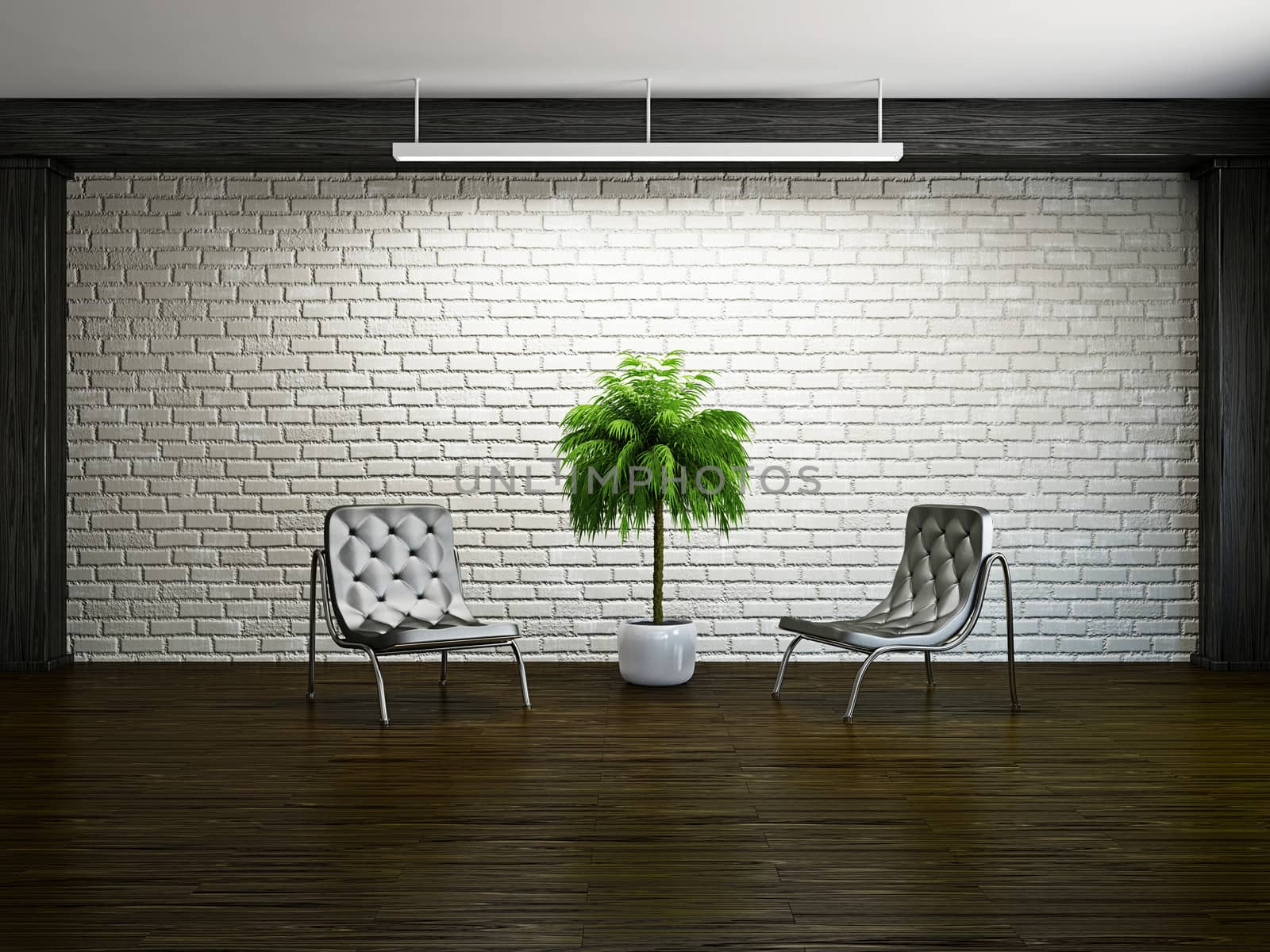 Old room with armchairs near the brick wall