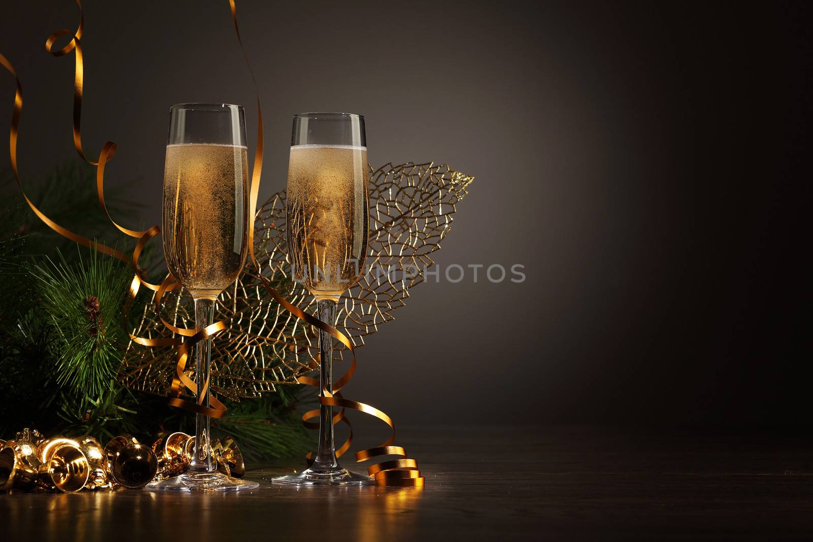 Two champagne glasses ready to bring in the New Year