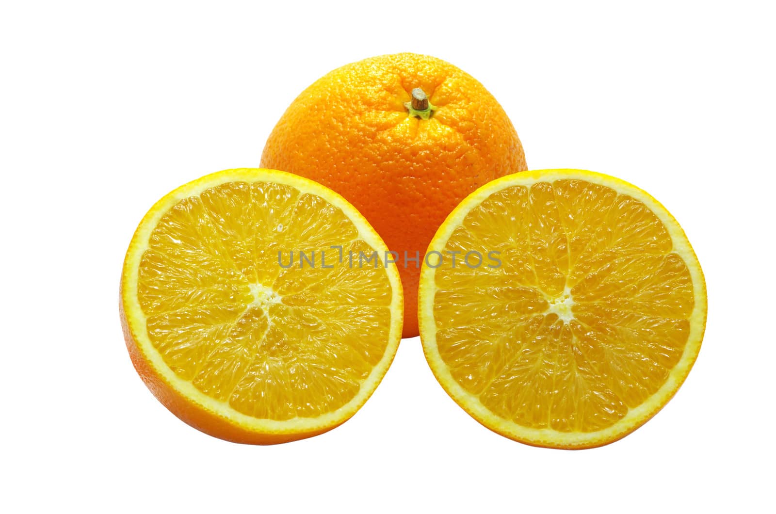 Cut a fresh orange in two half, over white