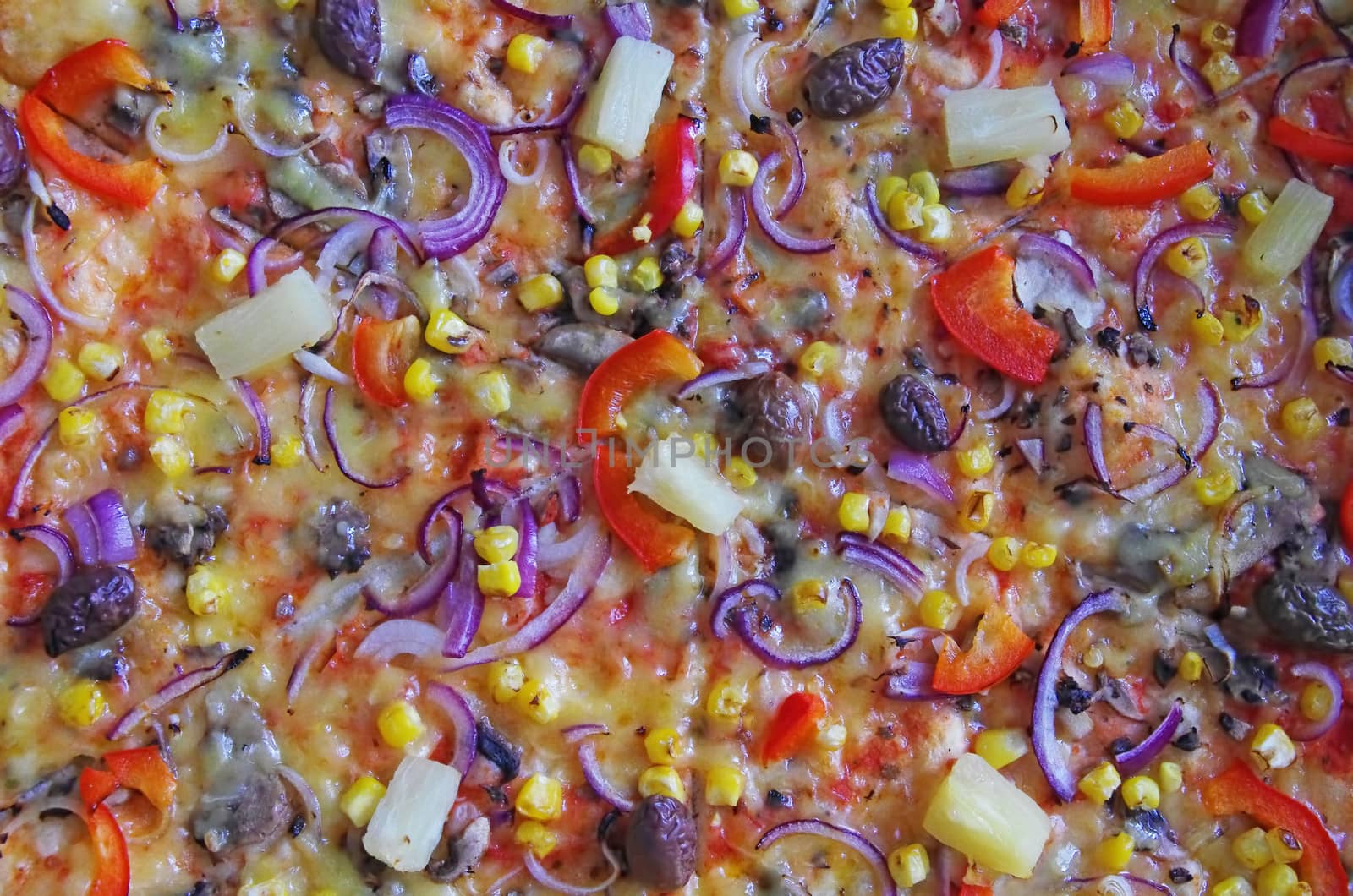 Vegetarian pizza as background, close up image