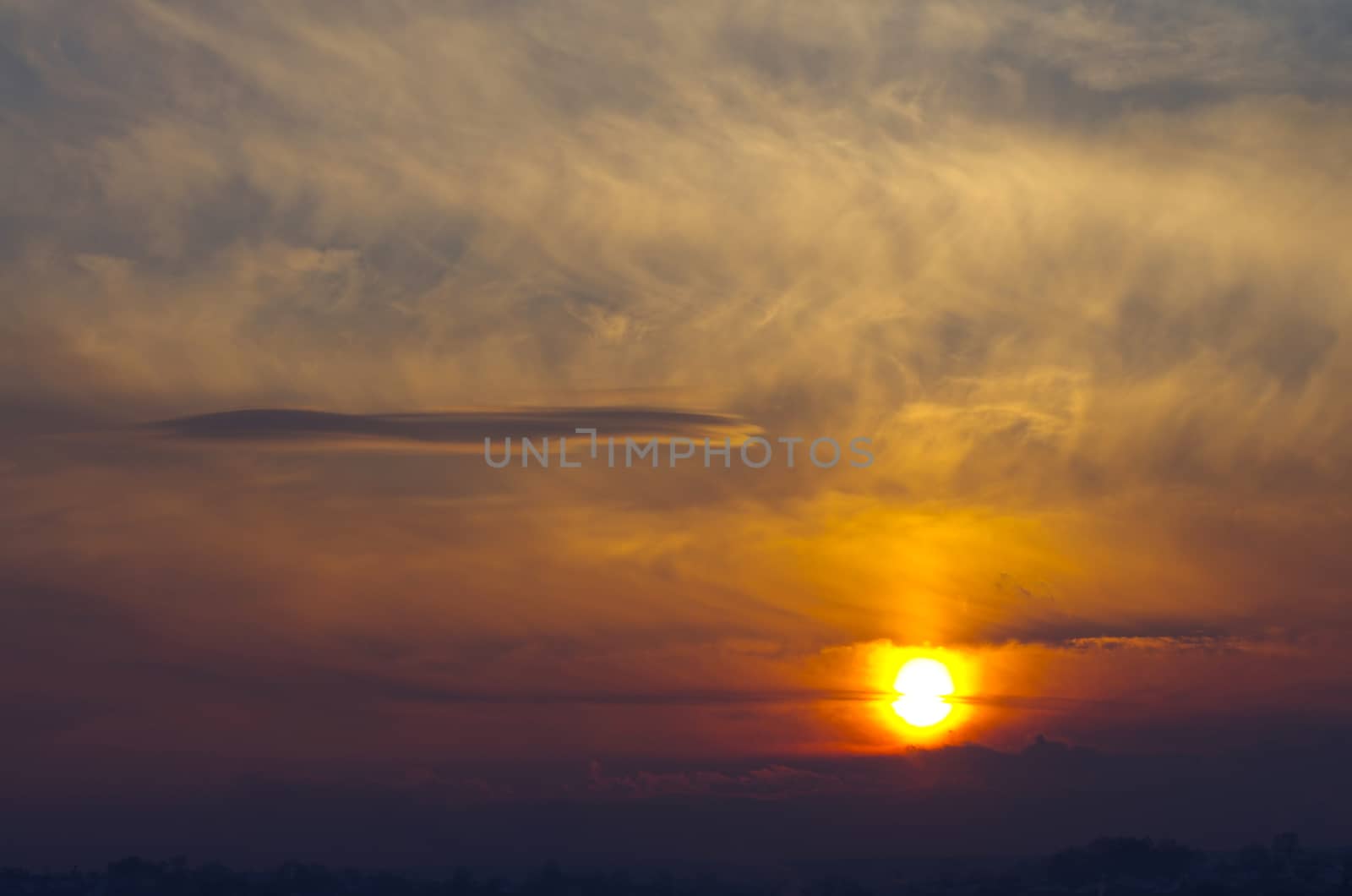 Sunset sky view from the top of Ceahlau mountains