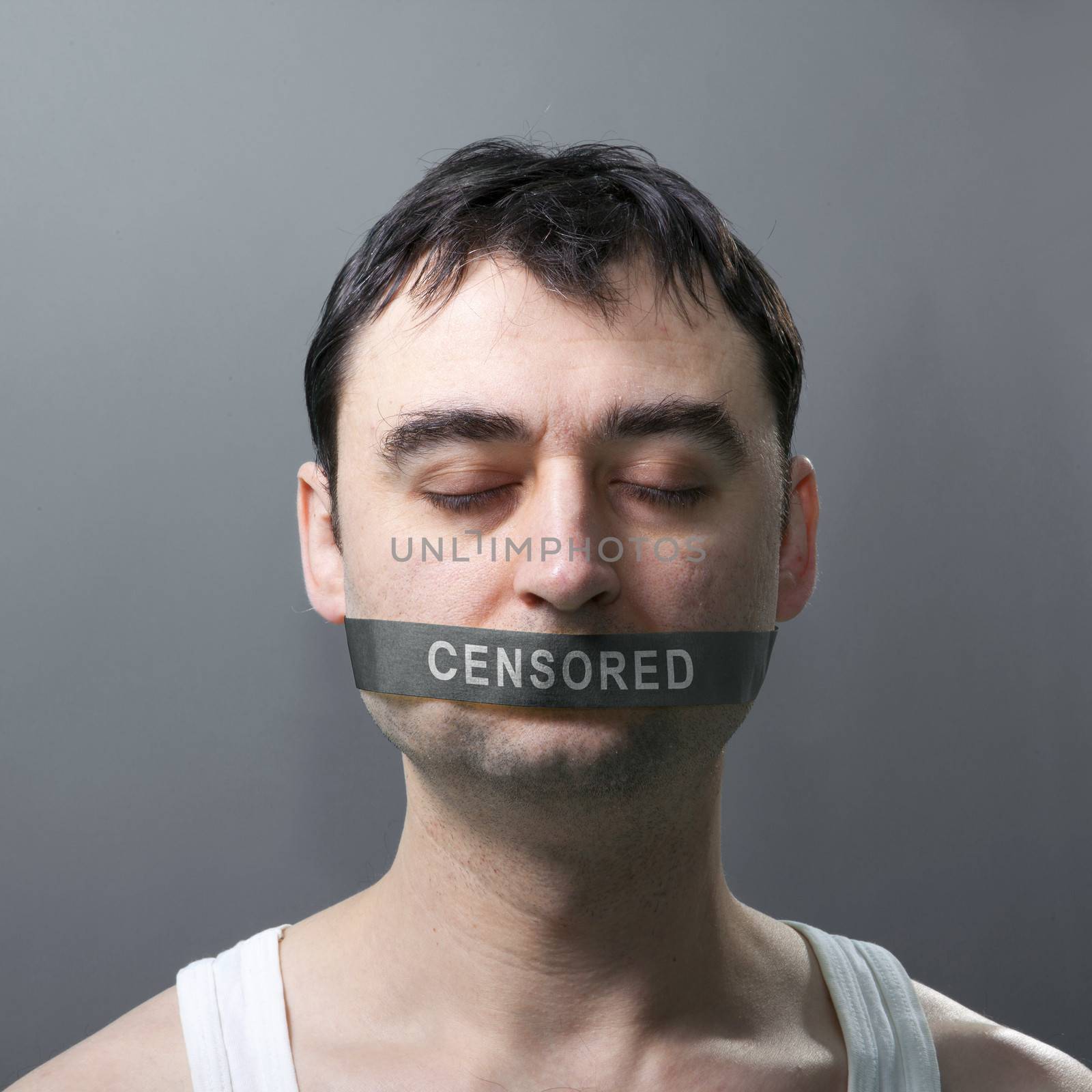 man's portrait with bandage on his face which represents censorship of statements