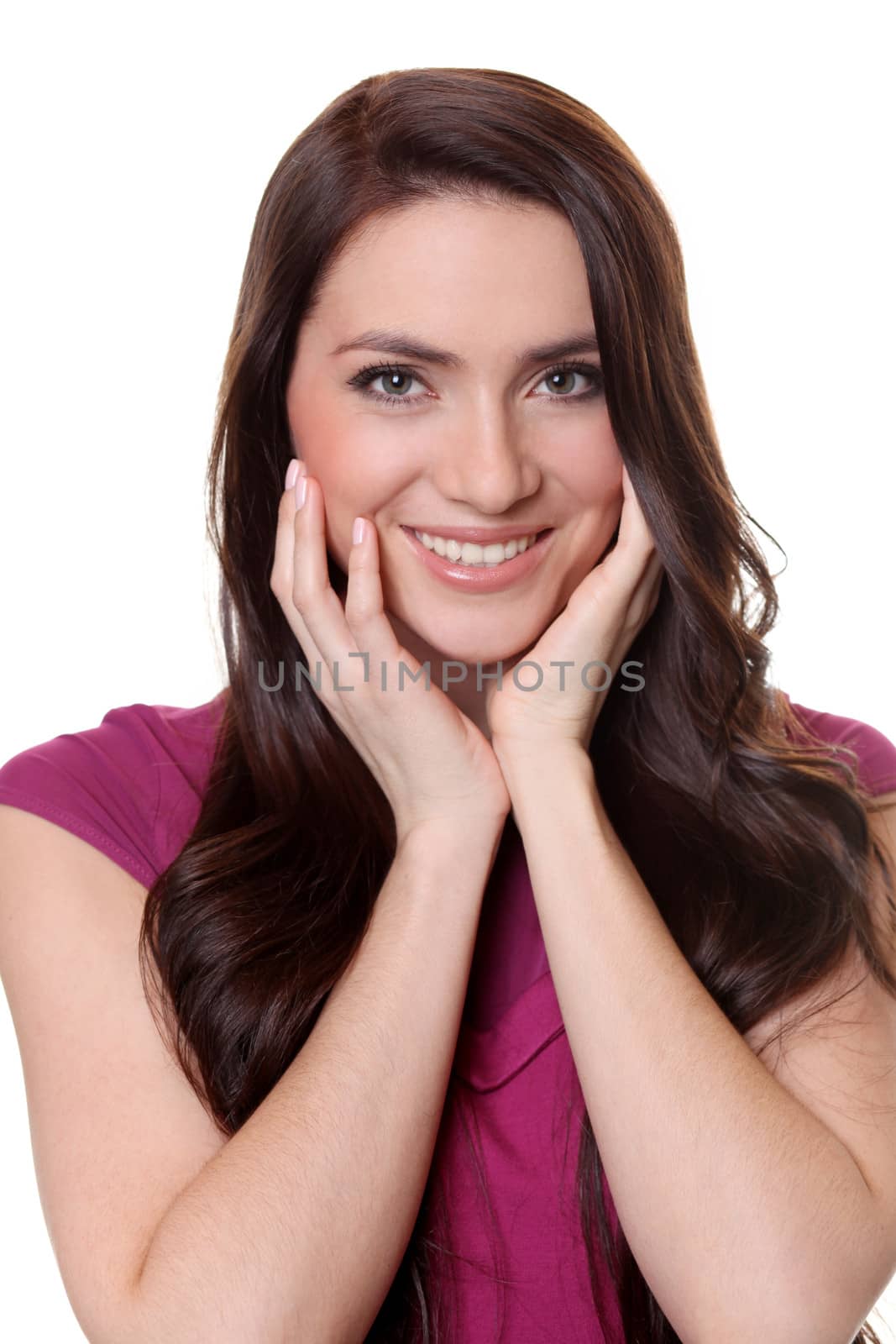 Closeup portrait of a happy young woman smiling