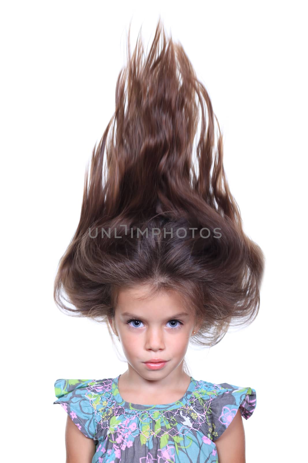 portrait of little girl with extravagant hair on his head