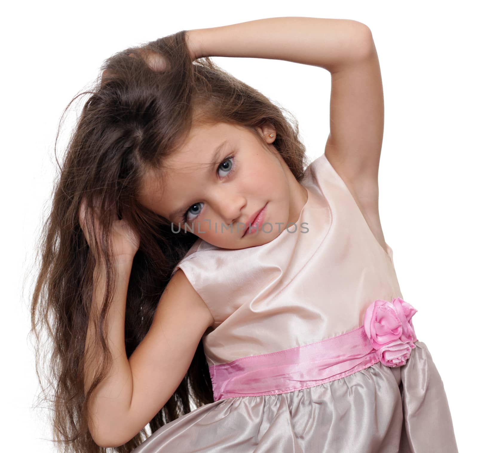 portrait of little girl with extravagant hair on his head