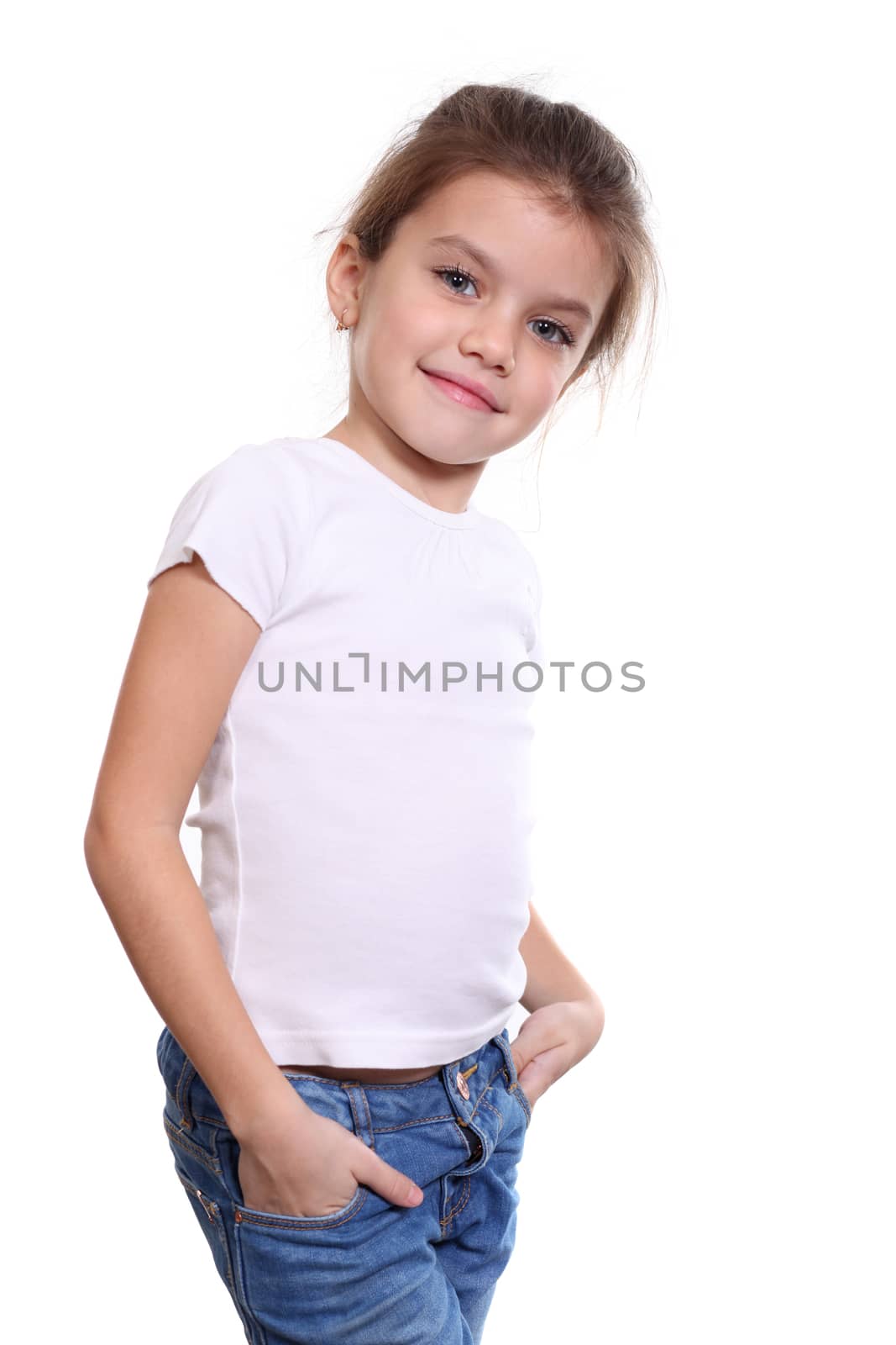 portrait of pretty little girl in blue jean