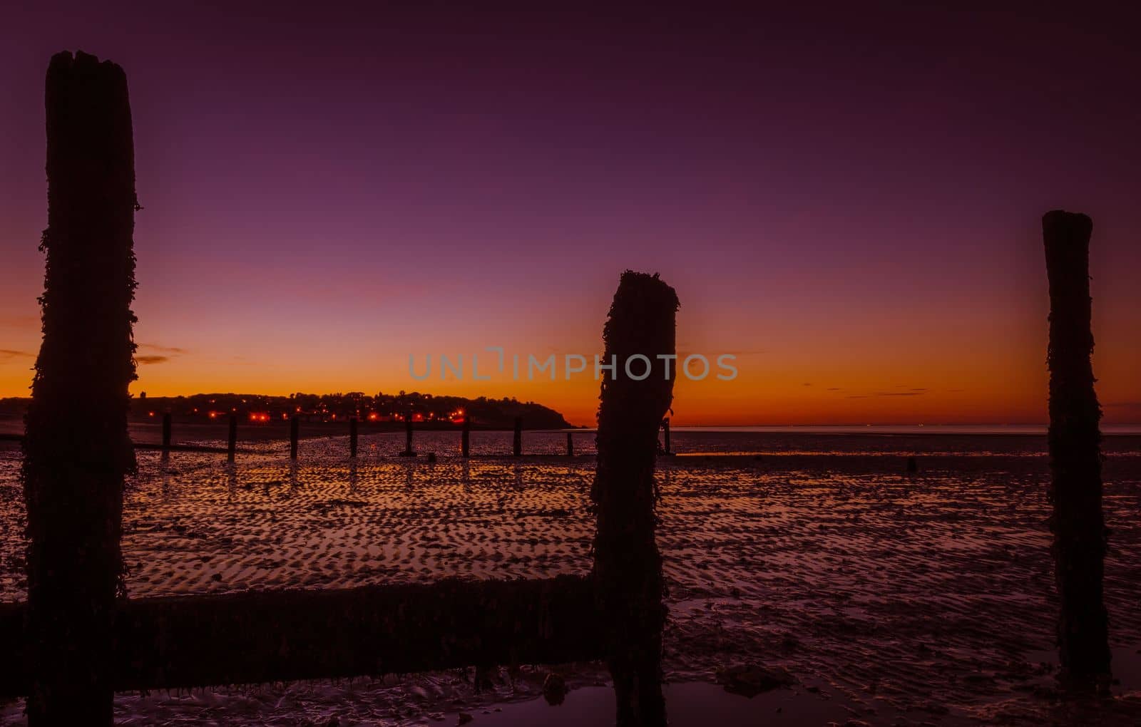 Almost dark , taken just after dusk but before darkness at central beach Leysdown on the Isle of Sheppey in Kent UK