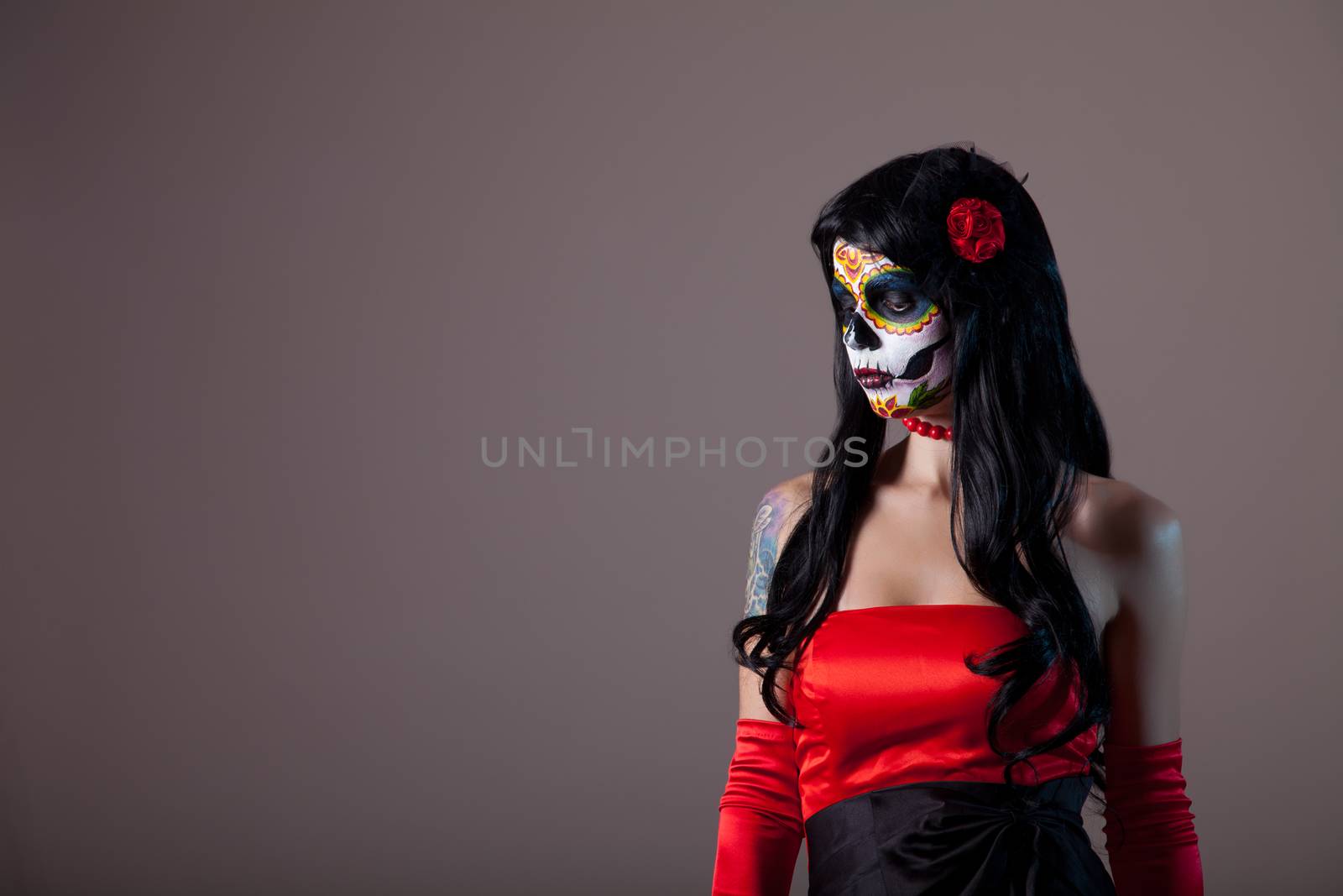 Portrait of sugar skull girl, Day of the Dead, Halloween theme 
