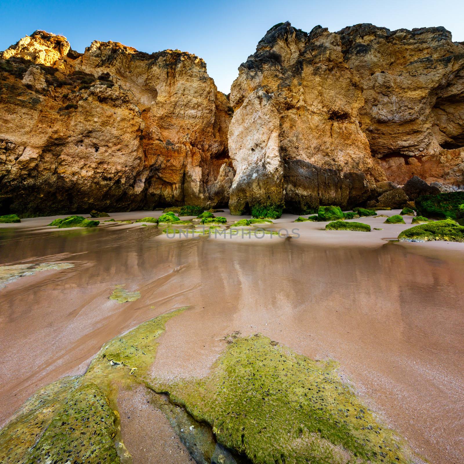 Green Stones at Porto de Mos Beach in Lagos, Algarve, Portugal