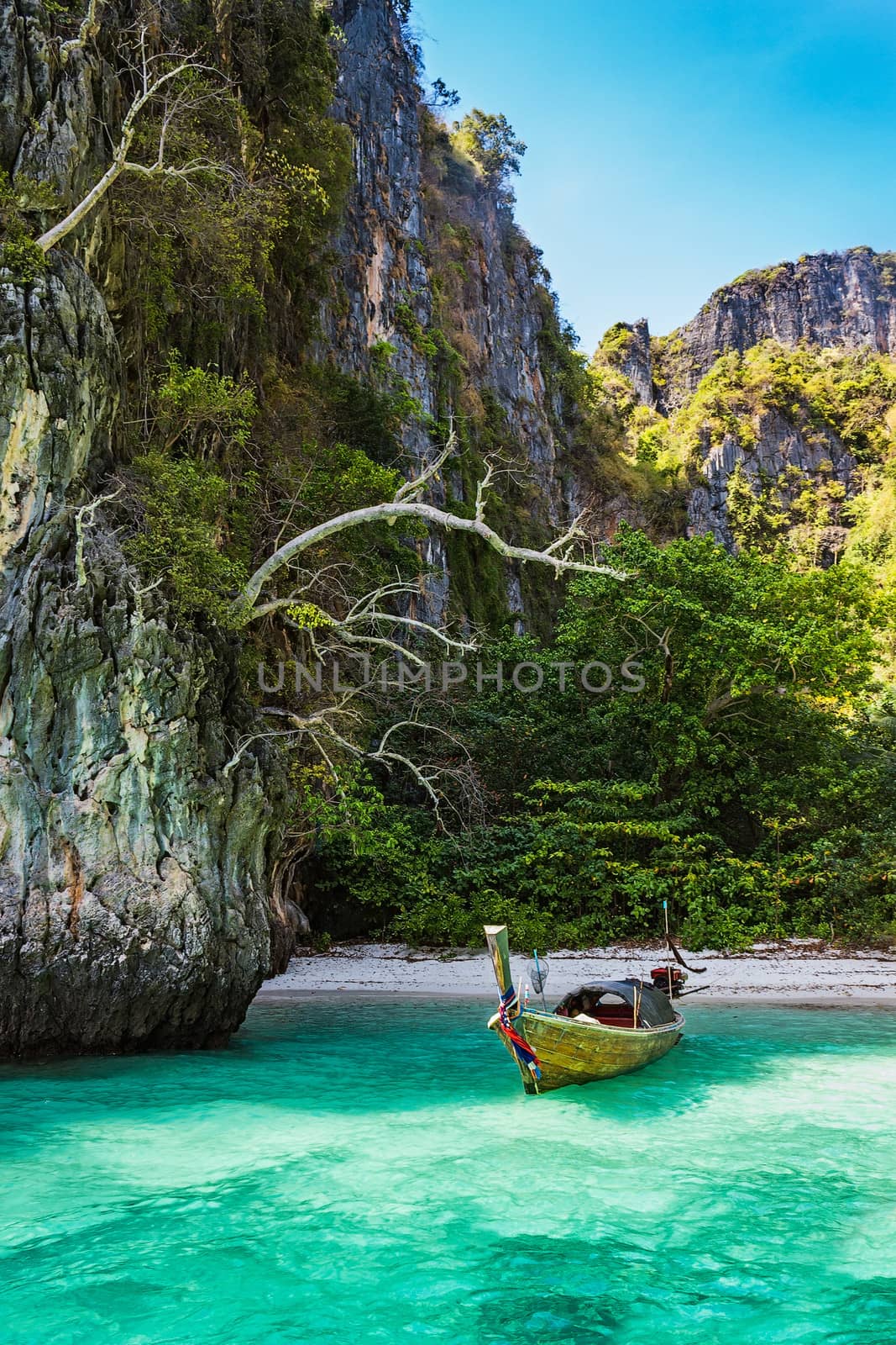 Boats at sea against the rocks in Thailand by oleg_zhukov