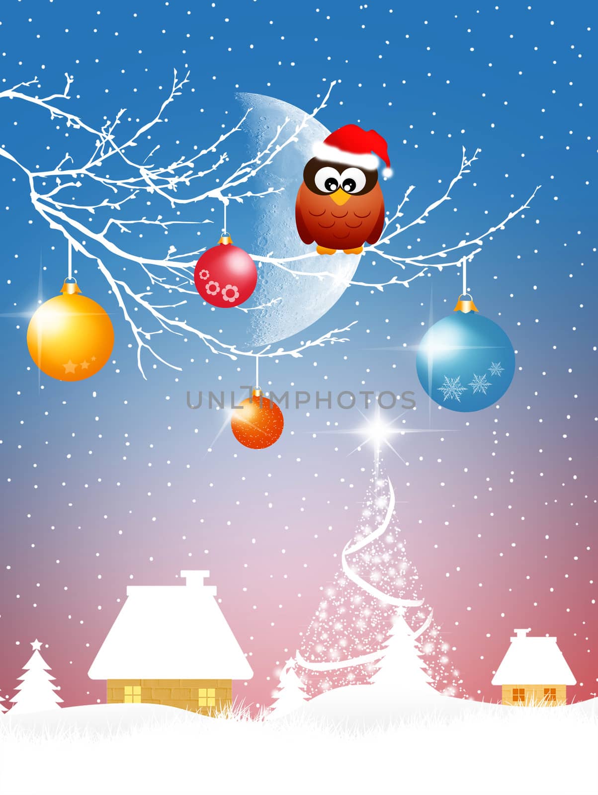 illustration of Owl at Christmas