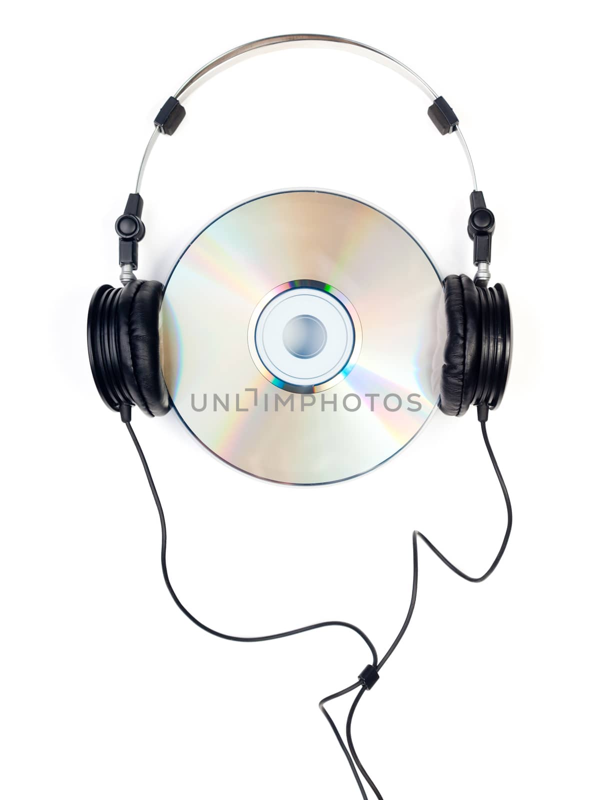 Headphones with CD on white background