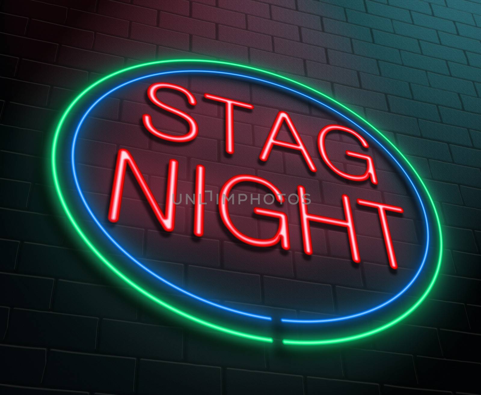 Illustration depicting an illuminated neon sign with a stag party concept.