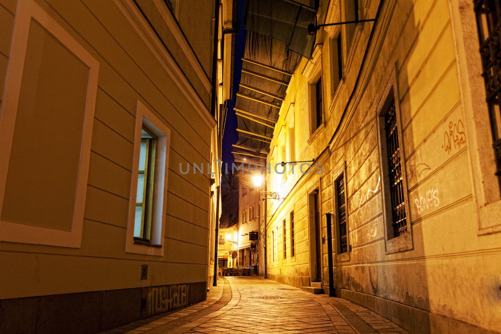 deserted street of Bratislava at night