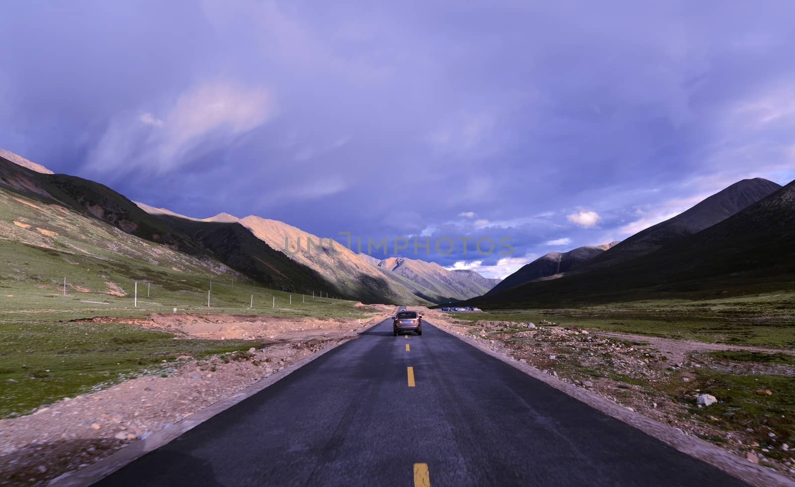 Landscape of mountain highway in Tibet in the summer