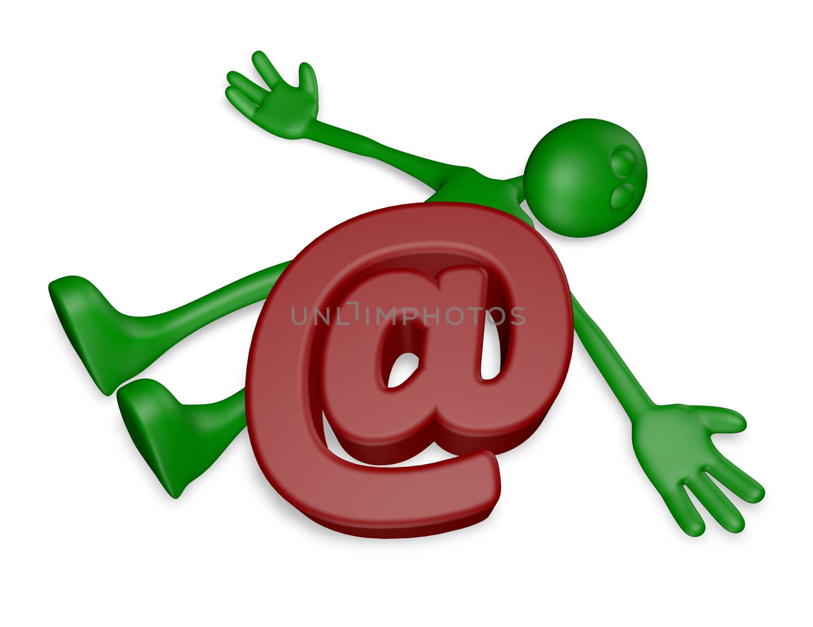 dead green guy under email alias - 3d illustration