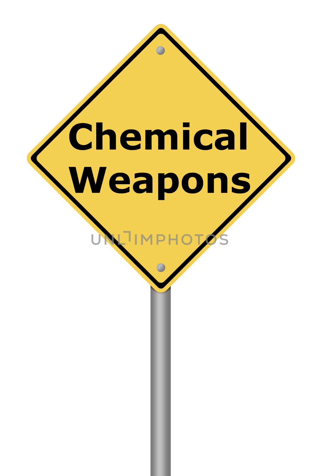 Yellow warning sign with the text Chemical Weapons.