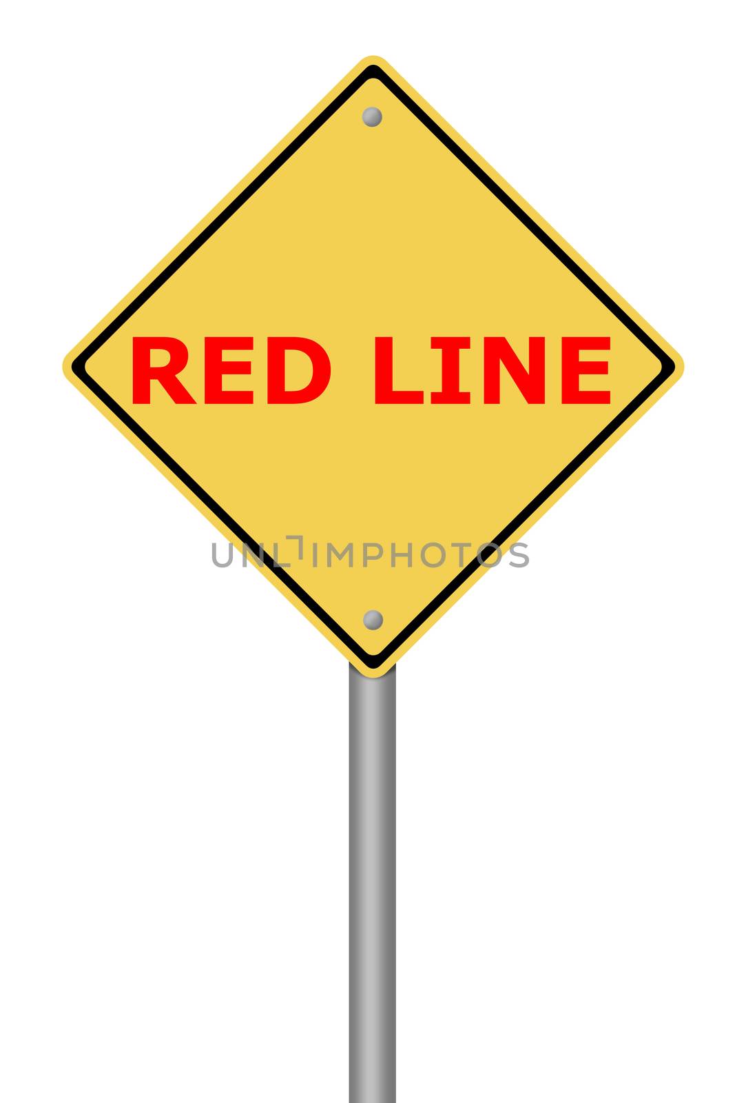 Yellow warning sign with the text Red Line.