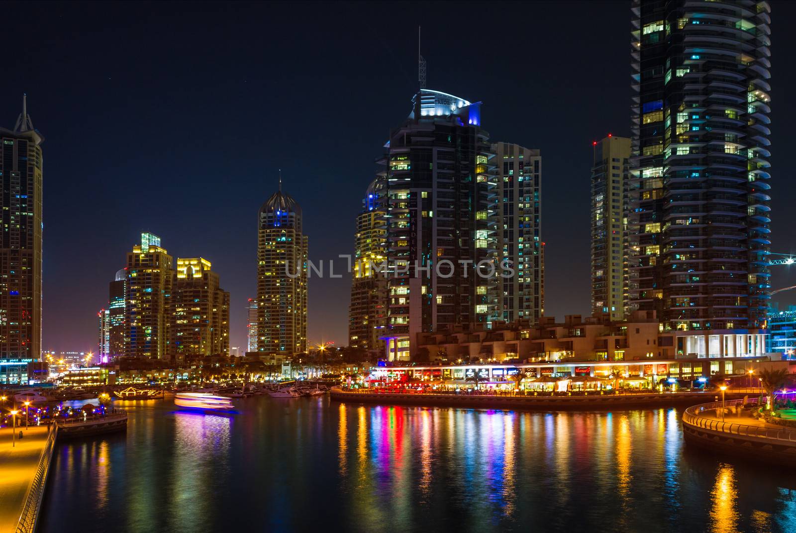 DUBAI, UAE - NOVEMBER 14: Nightlife in Dubai Marina. UAE. November 14, 2012. Dubai was the fastest developing city in the world between 2002 and 2008.