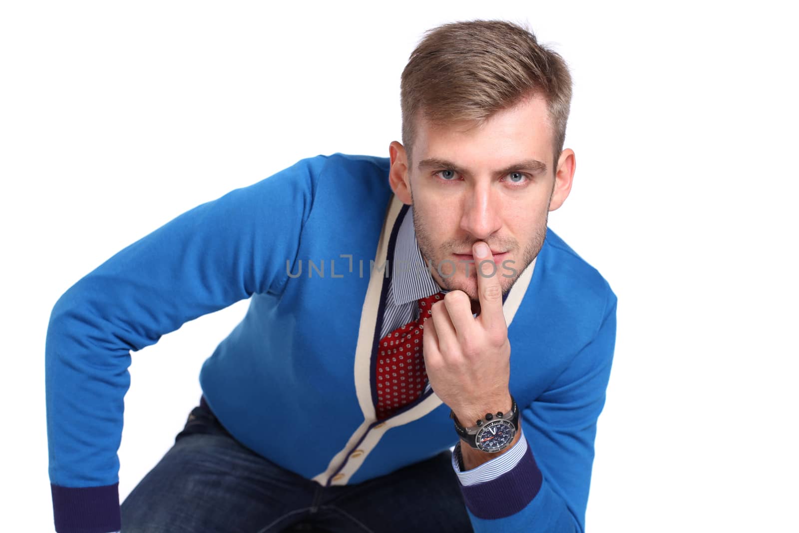 Portrait of young businessman isolated white background