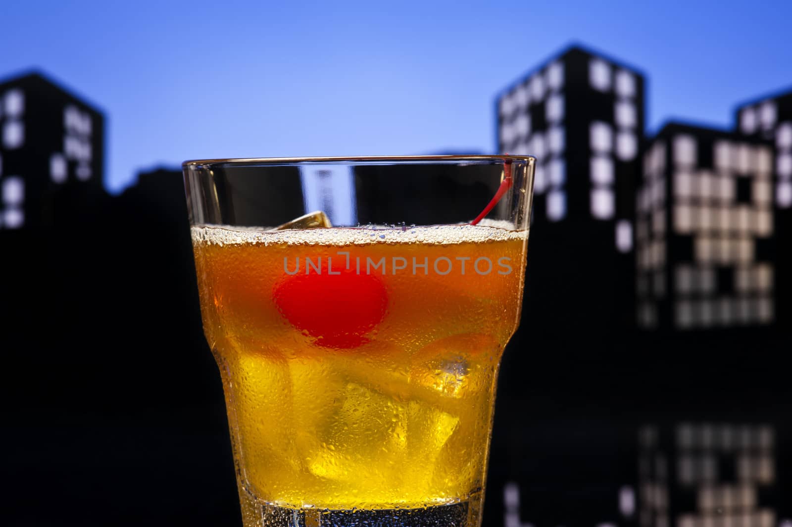 Metropolis Mai Tai cocktail in city skyline setting