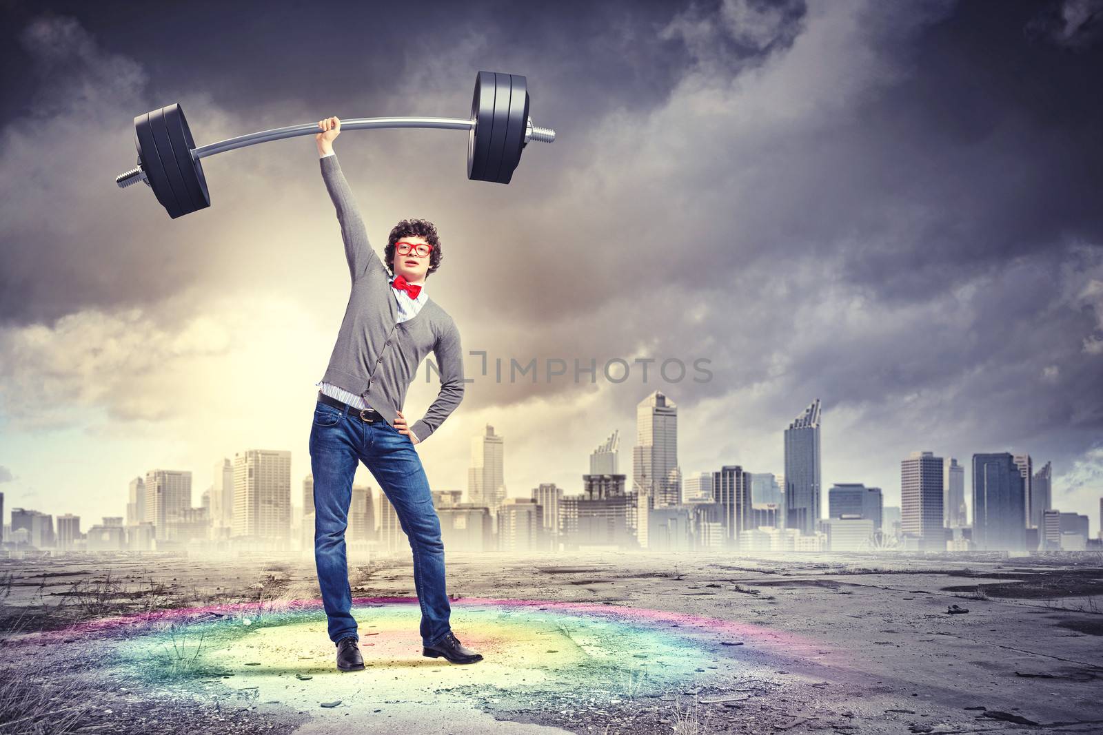 Weight Lifting businessman with a red tie. illustration