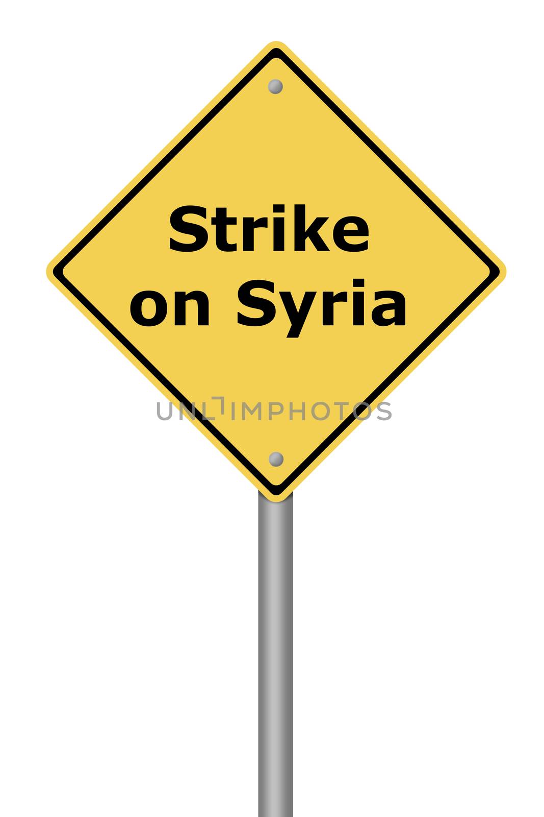 Yellow warning sign with the text Strike on Syria.
