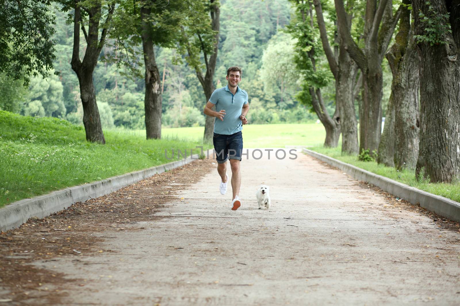 Young man running with your dog