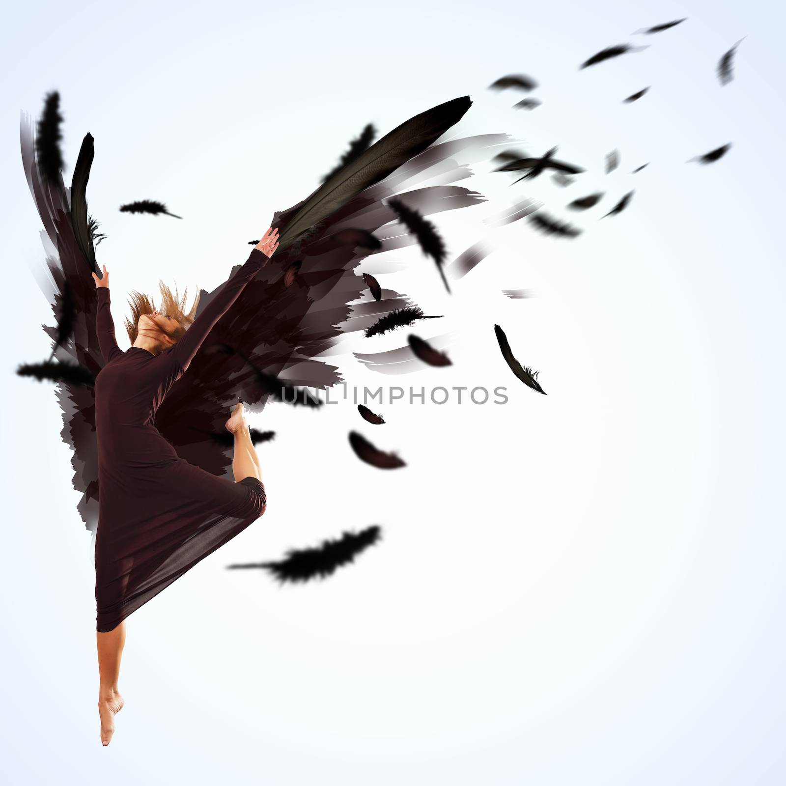 Woman floating   on dark wings by sergey_nivens