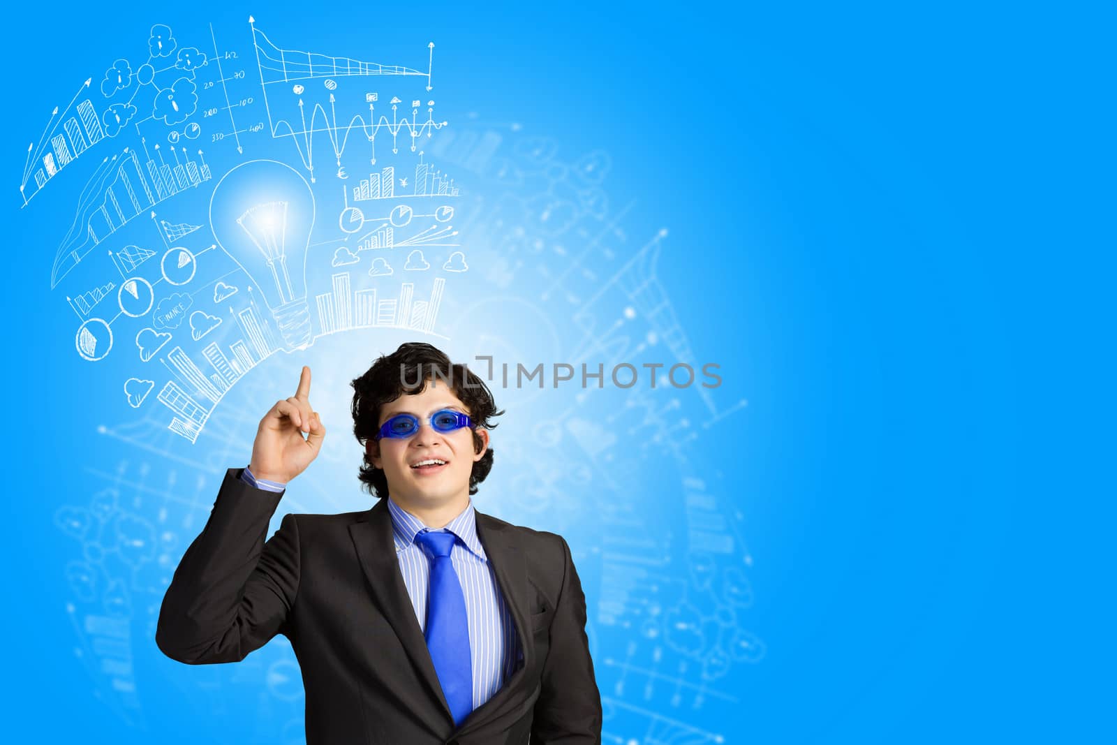 Image of young businessman wearing goggles. Idea concept