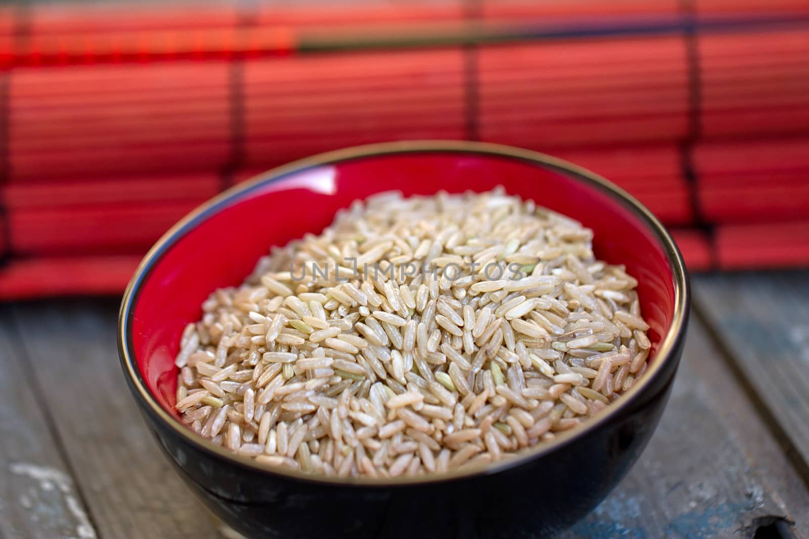 Raw brown rice in a bowl