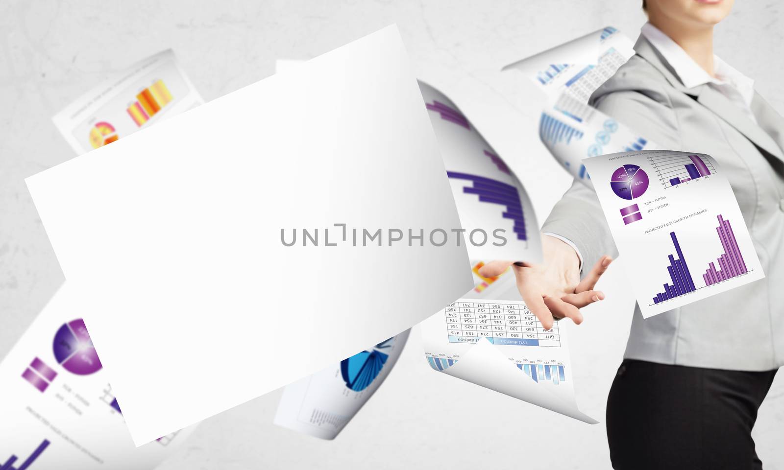 Businesswoman, secretary throwing paper documents. Office life concept
