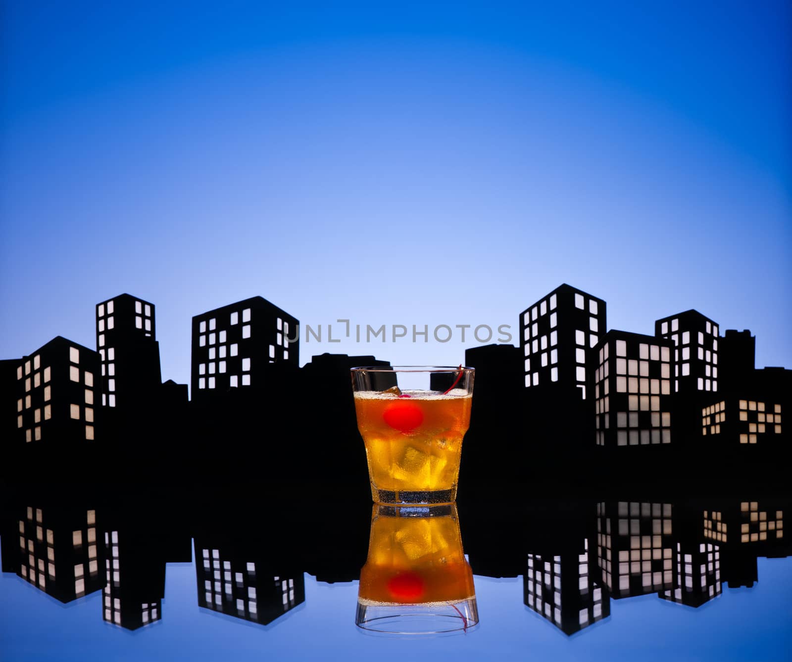 Metropolis Mai Tai cocktail in city skyline setting