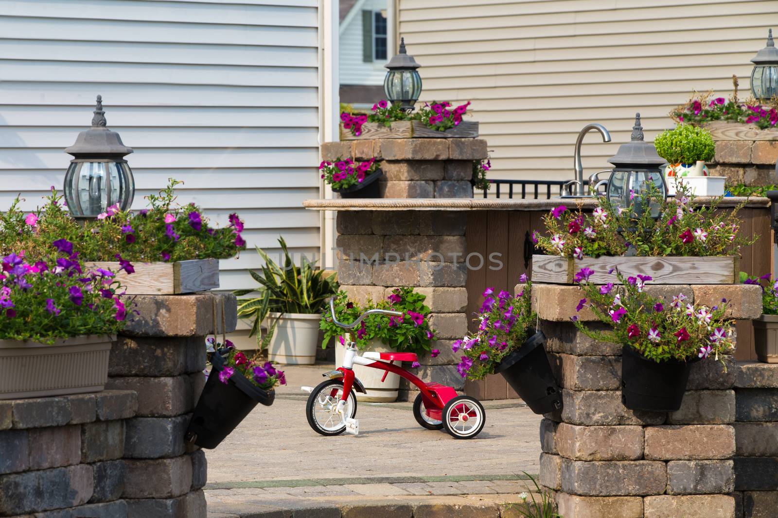 Kids red tricycle in a courtyard by coskun