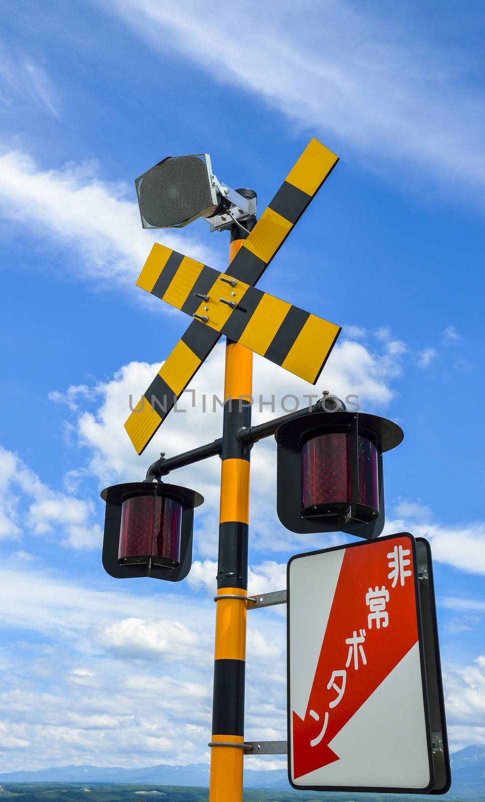 Train Caution sign in Japan by gjeerawut